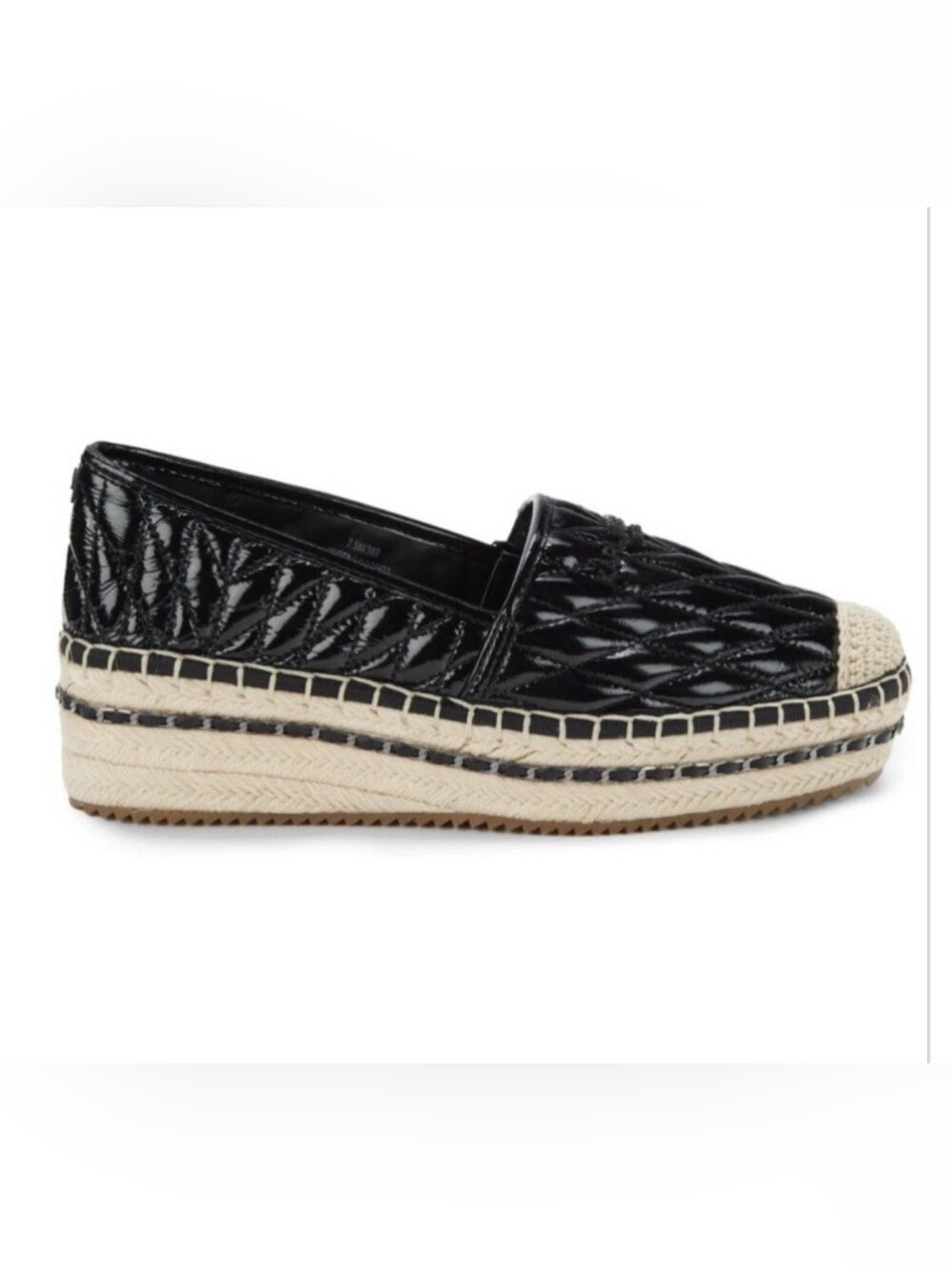 Karl Lagerfeld Paris Black Quilted Leather Women's Platform Espadrilles size 8.5